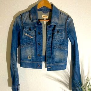 Diesel Blue crop Jean jacket with gun  metal accent
